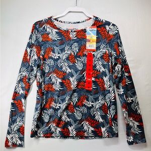 Hang Ten Women's Leaf Print Long Sleeve Coverup - Red, White, and Blue